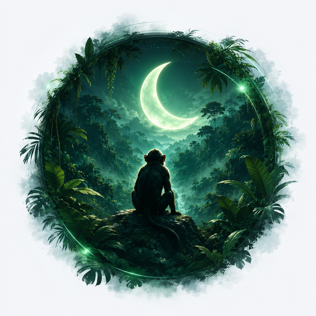 Escena MOONKEY — luna y mono en la jungla